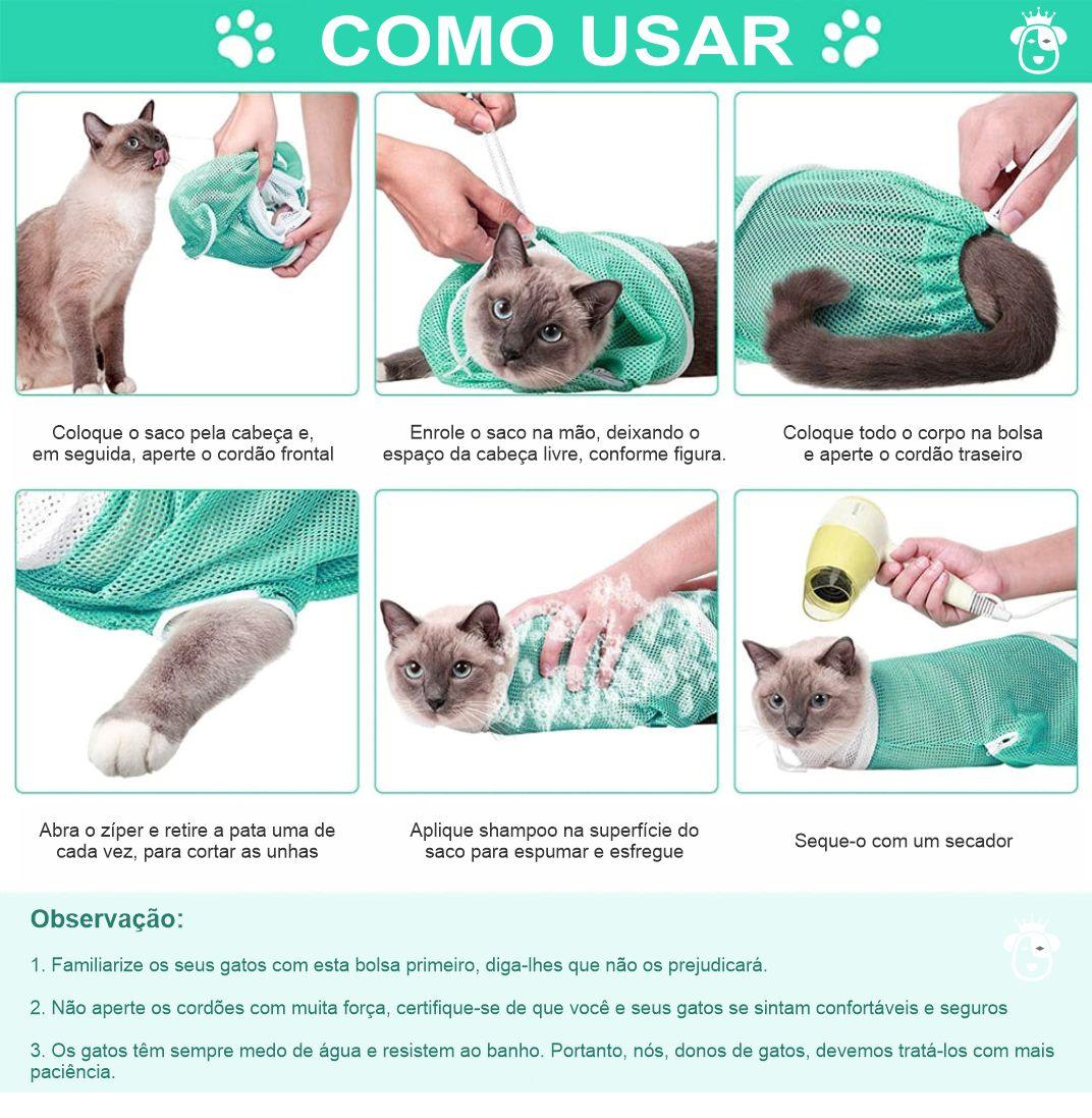 Saco De Banho Ajustável Para Gatos - Teco Pet
