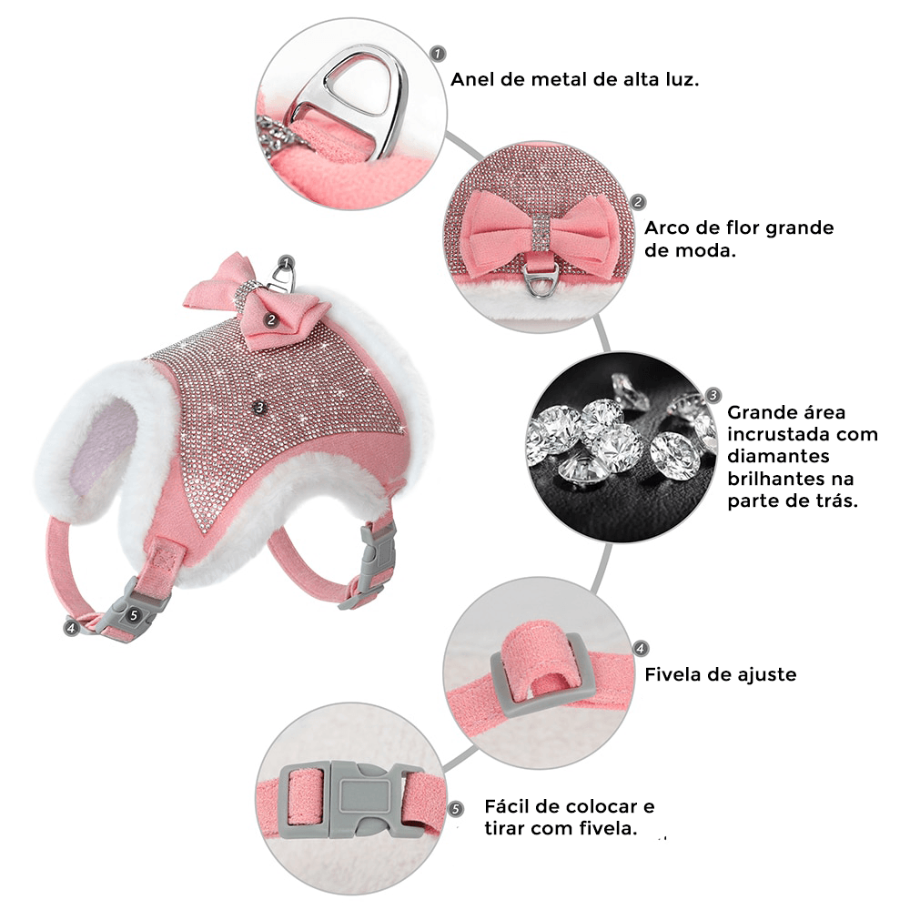 Coleira com Strass Peitoral Luxo - Teco Pet